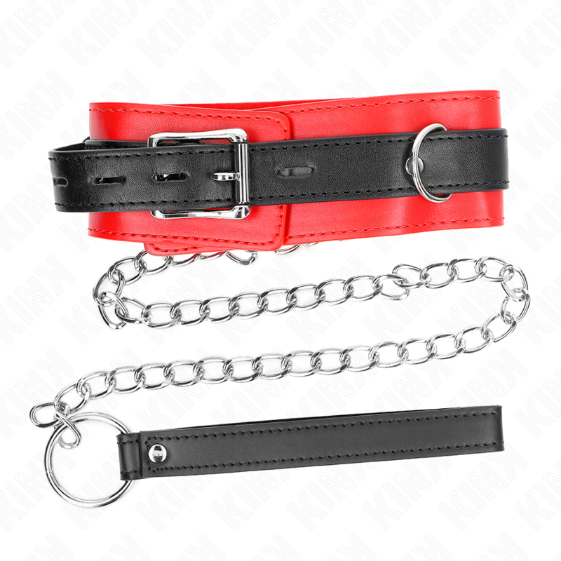 KINK - Halsband met riem 65 cm met rode band 54 x 4,5 cm