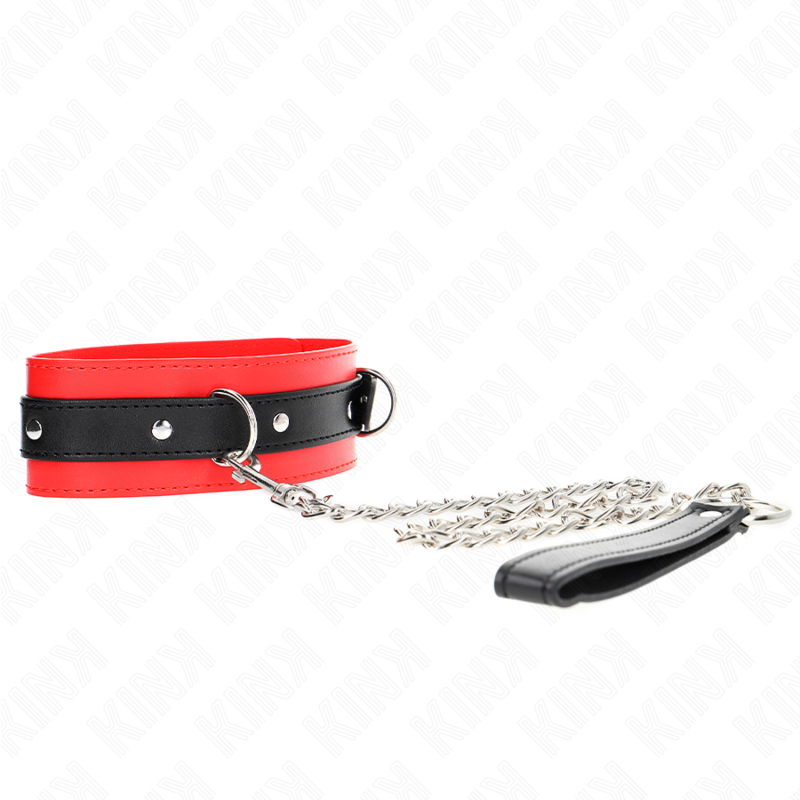 KINK - Halsband met riem 65 cm met rode band 54 x 4,5 cm