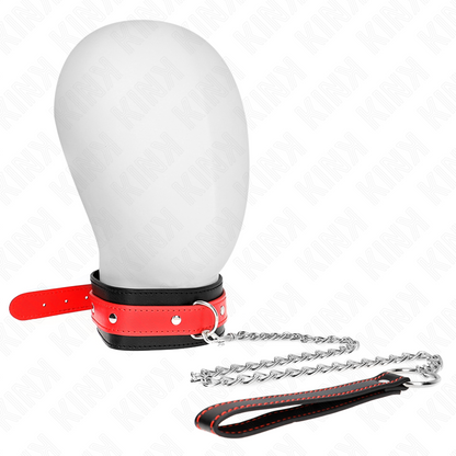 KINK - HALSKETTING MET RODE RIEM 65 CM, VERSTELBAAR 36-43 CM X 5 CM