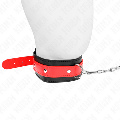 KINK - HALSKETTING MET RODE RIEM 65 CM, VERSTELBAAR 36-43 CM X 5 CM