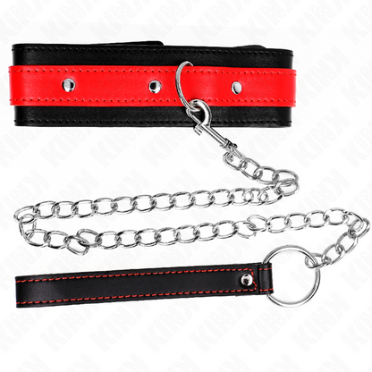 KINK - HALSKETTING MET RODE RIEM 65 CM, VERSTELBAAR 36-43 CM X 5 CM