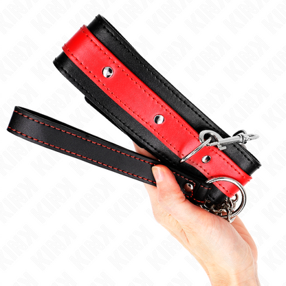 KINK - HALSKETTING MET RODE RIEM 65 CM, VERSTELBAAR 36-43 CM X 5 CM