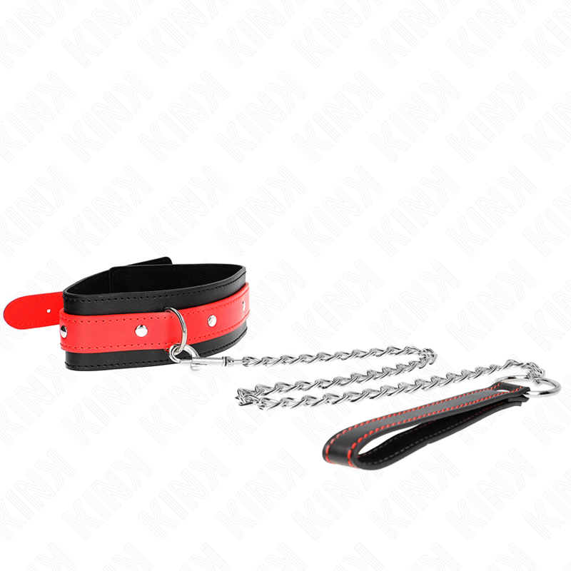 KINK - HALSKETTING MET RODE RIEM 65 CM, VERSTELBAAR 36-43 CM X 5 CM