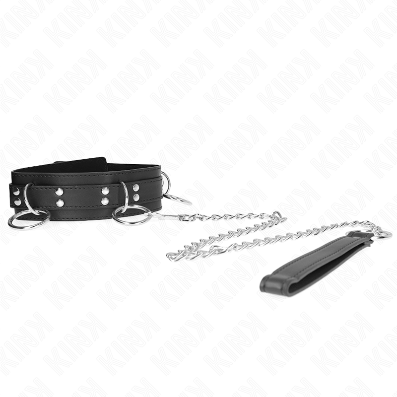 KINK - HALSKETTING MET 3 RINGEN EN RIEM 80 CM 53 X 5 CM