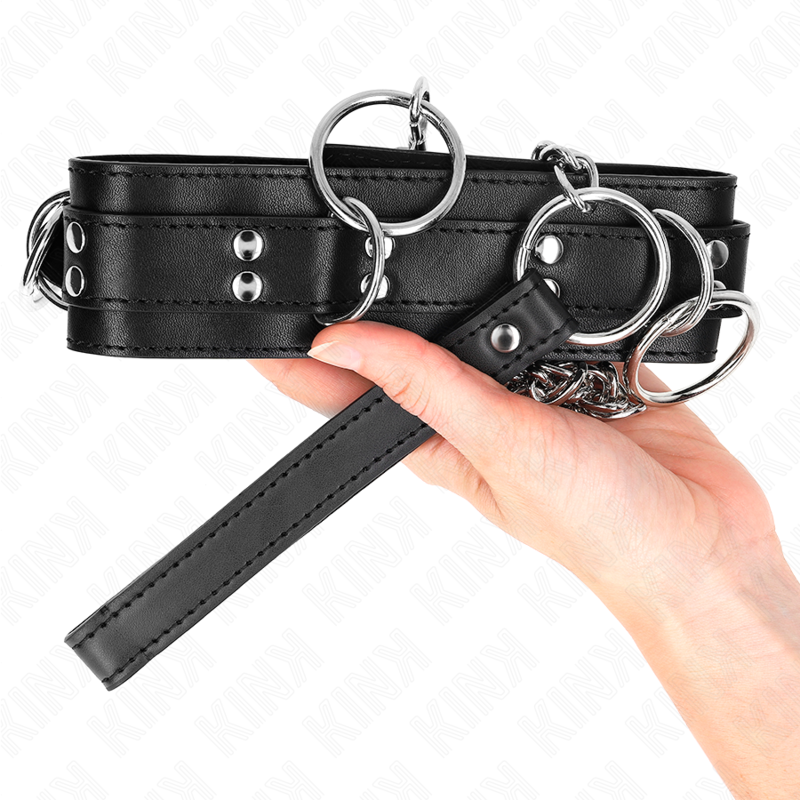 KINK - HALSKETTING MET 3 RINGEN EN RIEM 80 CM 53 X 5 CM