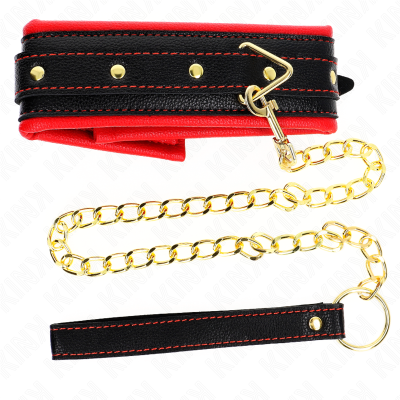 KINK - HALSKETTING MET RIEM VAN KUNSTLEER EN SPONS, MODEL 2, VERSTELBAAR 37-54 CM X 3 CM