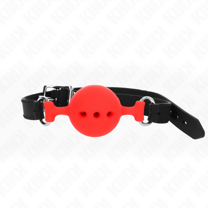 KINK - VOLLEDIG SILICONEN GAG 55 x 2 CM MET BAL VAN 4.5 CM MAAT M ROOD VERSTELBAAR 35-51 CM