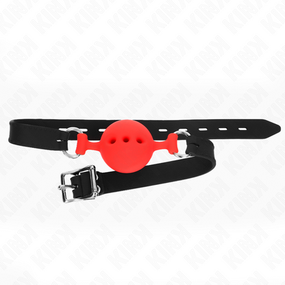 KINK - VOLLEDIG SILICONEN GAG 55 x 2 CM MET BAL VAN 4.5 CM MAAT M ROOD VERSTELBAAR 35-51 CM