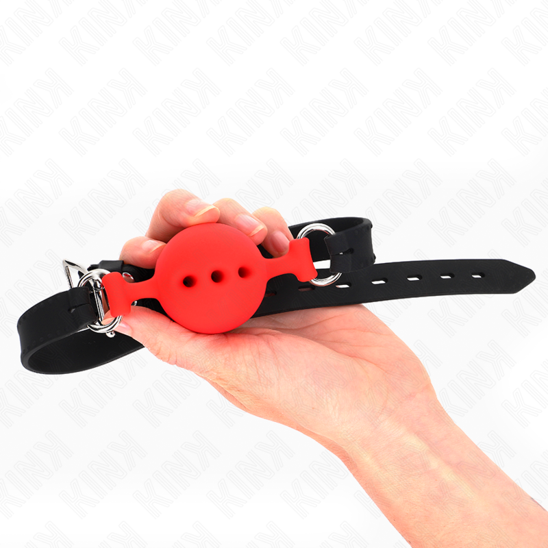 KINK - VOLLEDIG SILICONEN GAG 55 x 2 CM MET BAL VAN 4.5 CM MAAT M ROOD VERSTELBAAR 35-51 CM