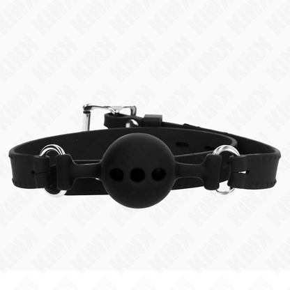 KINK - VOLLEDIG SILICONEN GAG 55 x 2 CM MET BAL VAN 4 CM MAAT S ZWART VERSTELBAAR 35-51 CM