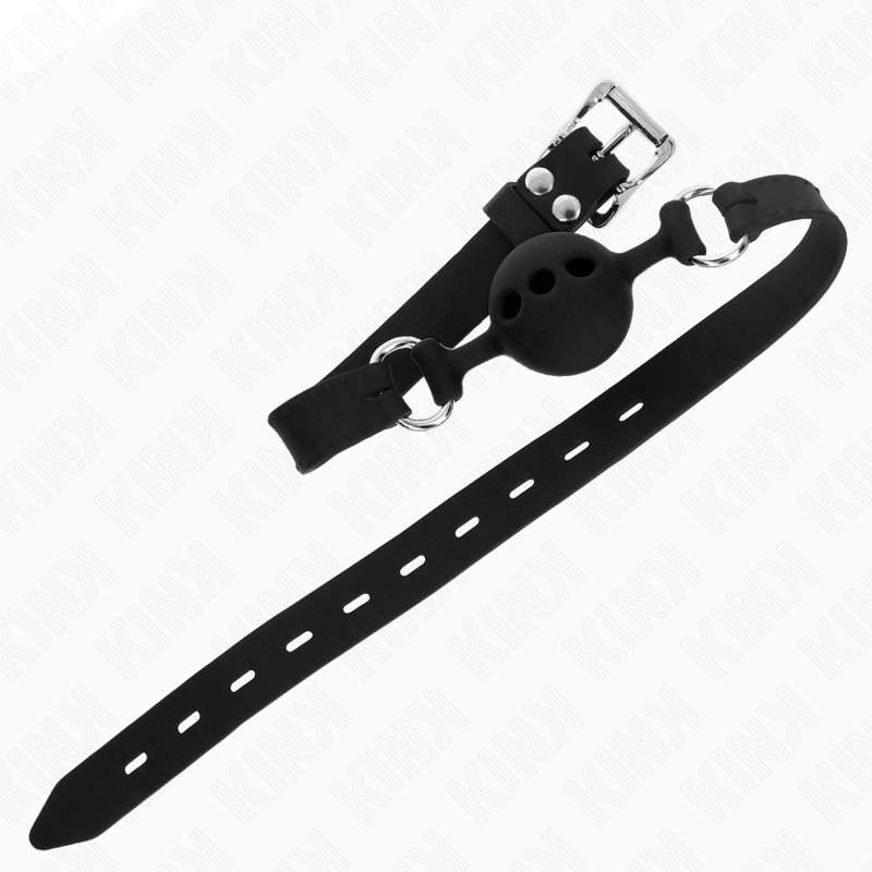 KINK - VOLLEDIG SILICONEN GAG 55 x 2 CM MET BAL VAN 4 CM MAAT S ZWART VERSTELBAAR 35-51 CM