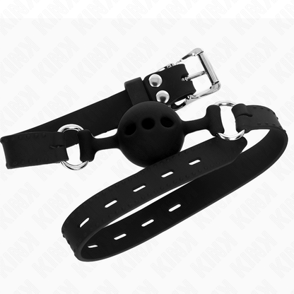 KINK - VOLLEDIG SILICONEN GAG 55 x 2 CM MET BAL VAN 4 CM MAAT S ZWART VERSTELBAAR 35-51 CM