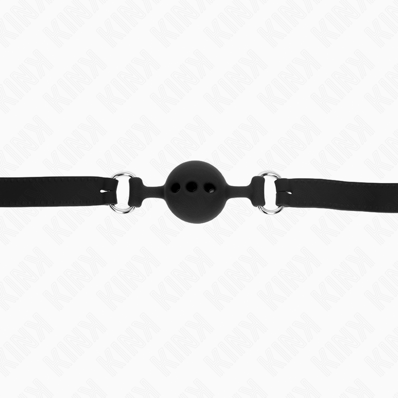 KINK - VOLLEDIG SILICONEN GAG 55 x 2 CM MET BAL VAN 4 CM MAAT S ZWART VERSTELBAAR 35-51 CM