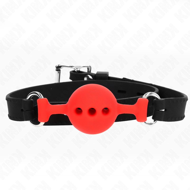 KINK - VOLLEDIG SILICONEN GAG 55 x 2 CM MET BAL VAN 4 CM MAAT S ROOD VERSTELBAAR 35-51 CM