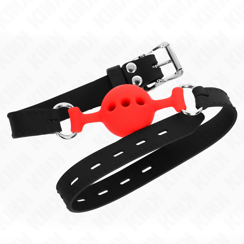 KINK - VOLLEDIG SILICONEN GAG 55 x 2 CM MET BAL VAN 4 CM MAAT S ROOD VERSTELBAAR 35-51 CM