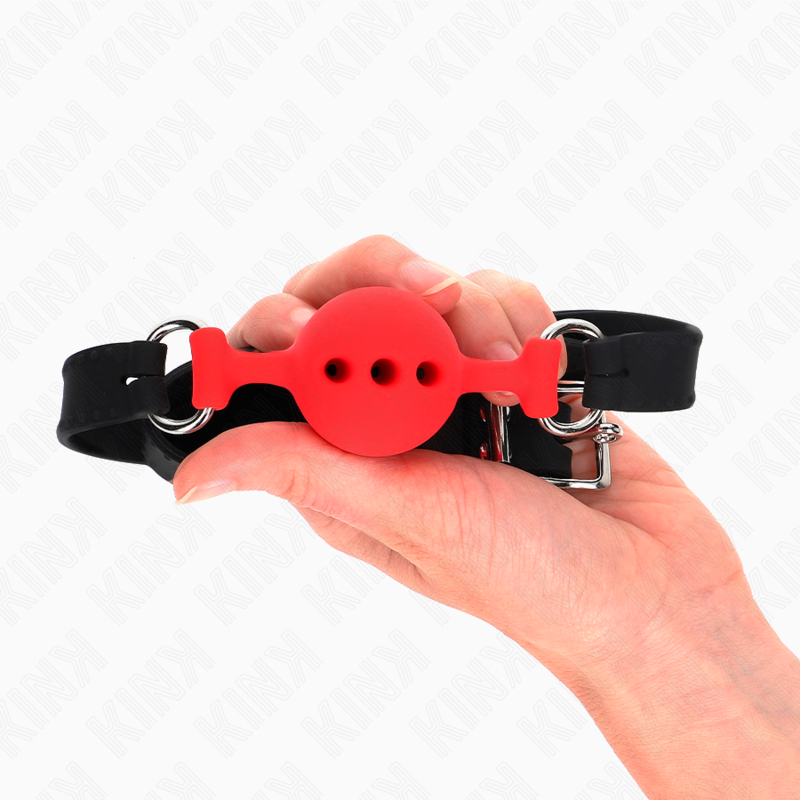 KINK - VOLLEDIG SILICONEN GAG 55 x 2 CM MET BAL VAN 4 CM MAAT S ROOD VERSTELBAAR 35-51 CM