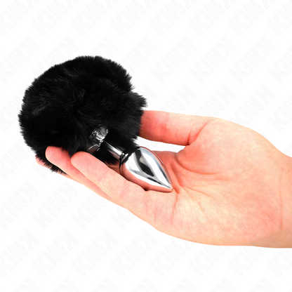 KINK - ROESTVRIJSTALEN PLUG 7 x 3 CM MET ZWARTE KONIJNENSTAART VAN IMITATIEBONT 8 CM