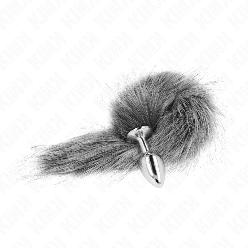 KINK - ANALE PLUG MAAT S 7 X 3 CM MET KUNSTSTAART 40 CM GRIJS