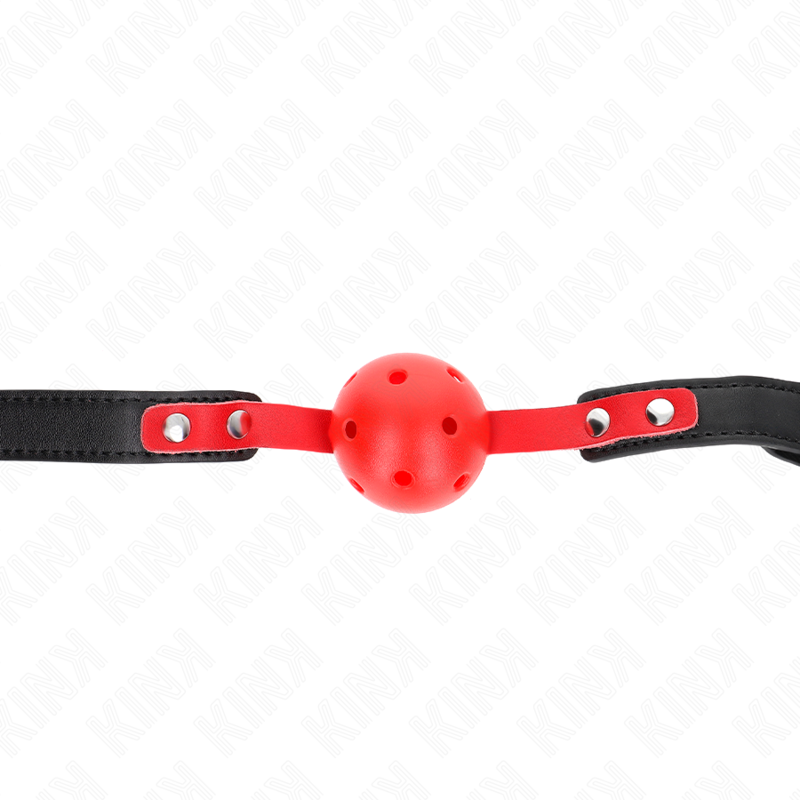 KINK - RODE HOLLE HARDE BAL 4 CM KNEVEL MET ZWARTE BAND 60 x 2 CM VERSTELBAAR 37-52 CM
