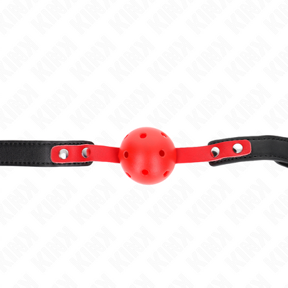 KINK - RODE HOLLE HARDE BAL 4 CM KNEVEL MET ZWARTE BAND 60 x 2 CM VERSTELBAAR 37-52 CM
