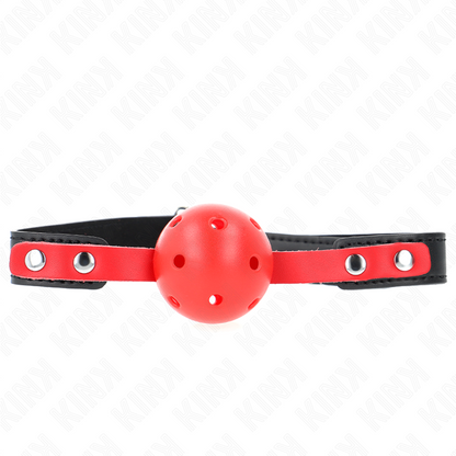 KINK - RODE HOLLE HARDE BAL 4 CM KNEVEL MET ZWARTE BAND 60 x 2 CM VERSTELBAAR 37-52 CM