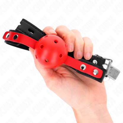 KINK - RODE HOLLE HARDE BAL 4 CM KNEVEL MET ZWARTE BAND 60 x 2 CM VERSTELBAAR 37-52 CM