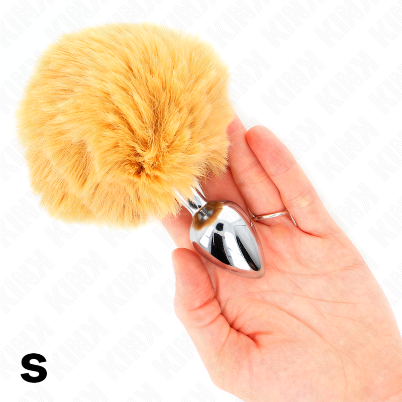 KINK - ROESTVRIJSTALEN PLUG 7 x 3 CM MET BEIGE KONIJNENSTAART VAN IMITATIEBONT 8 CM
