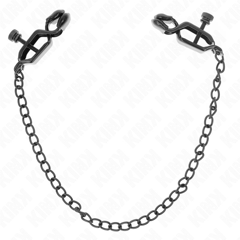KINK - TEPELKLEMMEN MET PLATTE KETTING ZWART 30 CM