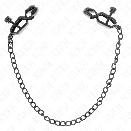 KINK - TEPELKLEMMEN MET PLATTE KETTING ZWART 30 CM