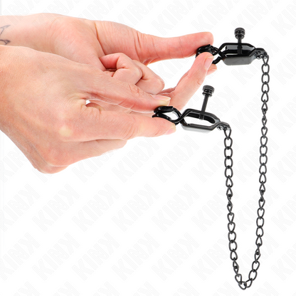 KINK - TEPELKLEMMEN MET PLATTE KETTING ZWART 30 CM