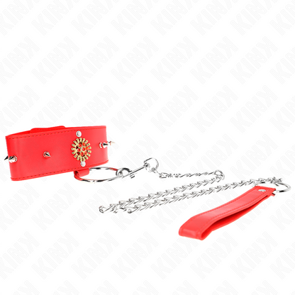 KINK - RODE DIAMANTEN HALSBAND MET RIEM 65 CM VERSTELBAAR 35-51 CM X 7 CM