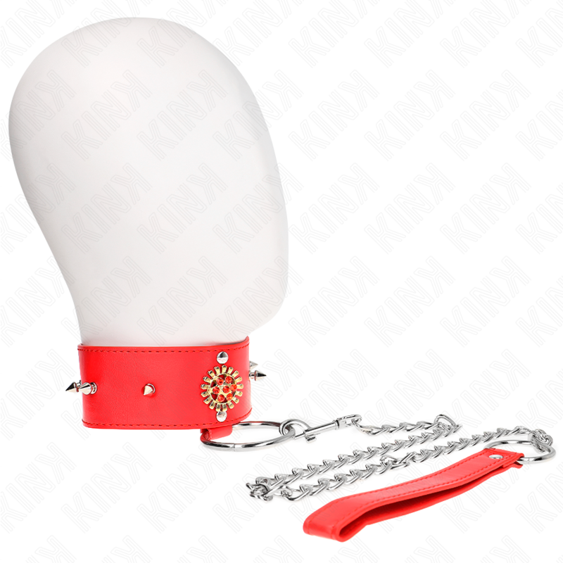 KINK - RODE DIAMANTEN HALSBAND MET RIEM 65 CM VERSTELBAAR 35-51 CM X 7 CM