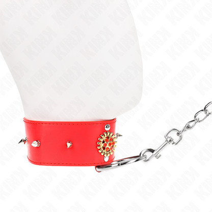 KINK - RODE DIAMANTEN HALSBAND MET RIEM 65 CM VERSTELBAAR 35-51 CM X 7 CM