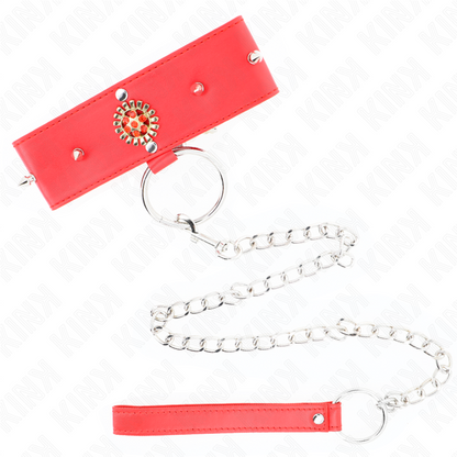 KINK - RODE DIAMANTEN HALSBAND MET RIEM 65 CM VERSTELBAAR 35-51 CM X 7 CM