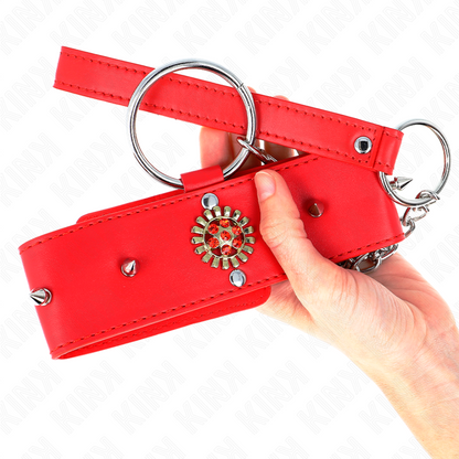 KINK - RODE DIAMANTEN HALSBAND MET RIEM 65 CM VERSTELBAAR 35-51 CM X 7 CM