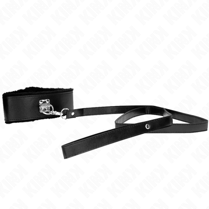 KINK - HALSBAND MET LEIDSEL 116 CM EN ZILVEREN STUDS MODEL 4 ZWART VERSTELBAAR 40-48 CM X 6 CM