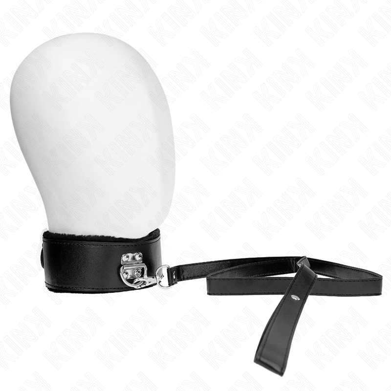 KINK - HALSBAND MET LEIDSEL 116 CM EN ZILVEREN STUDS MODEL 4 ZWART VERSTELBAAR 40-48 CM X 6 CM