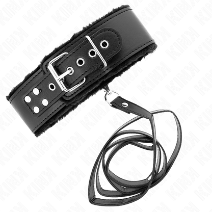 KINK - HALSBAND MET LEIDSEL 116 CM EN ZILVEREN STUDS MODEL 4 ZWART VERSTELBAAR 40-48 CM X 6 CM