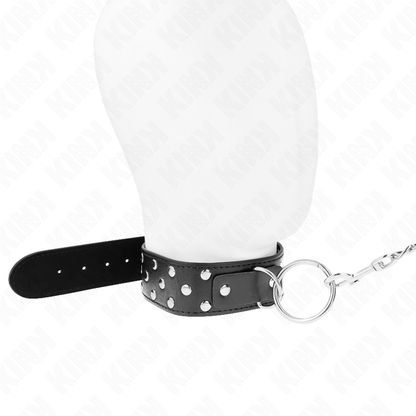 KINK - HALSKETTING MET RIEM EN KLINKNAGELRING 65 CM ZWART, VERSTELBAAR 36-50 CM X 3.8 CM
