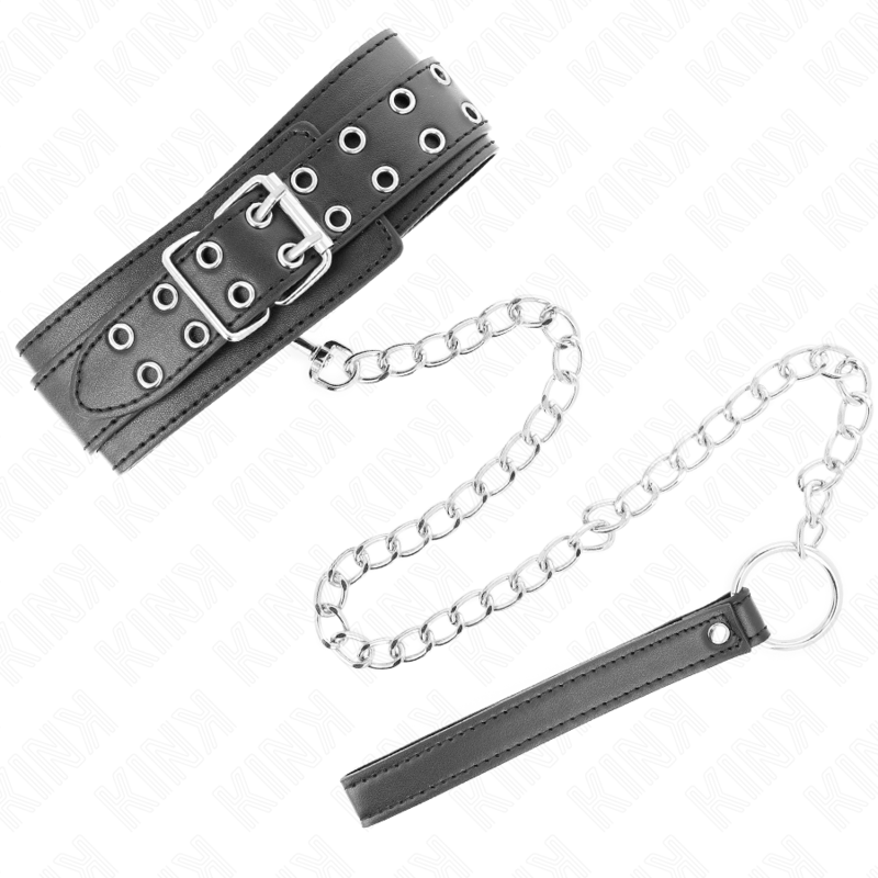 KINK - HALSKETTING MET RIEM 65 CM, ZILVEREN GESPEN, VERSTELBAAR 33-46 CM X 5.5 CM