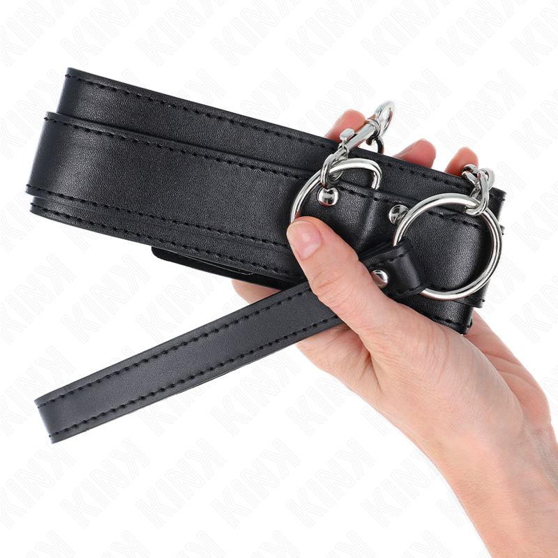 KINK - HALSKETTING MET RIEM 65 CM, ZILVEREN GESPEN, VERSTELBAAR 33-46 CM X 5.5 CM