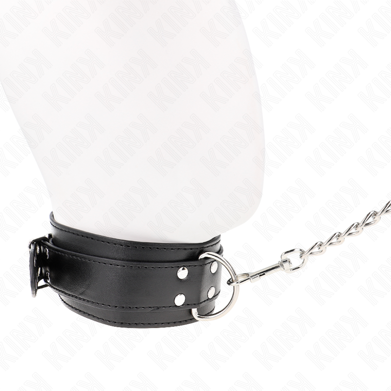KINK - HALSKETTING MET RIEM 65 CM, ZILVEREN GESPEN, VERSTELBAAR 33-46 CM X 5.5 CM