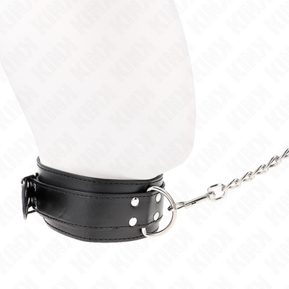 KINK - HALSKETTING MET RIEM 65 CM, ZILVEREN GESPEN, VERSTELBAAR 33-46 CM X 5.5 CM