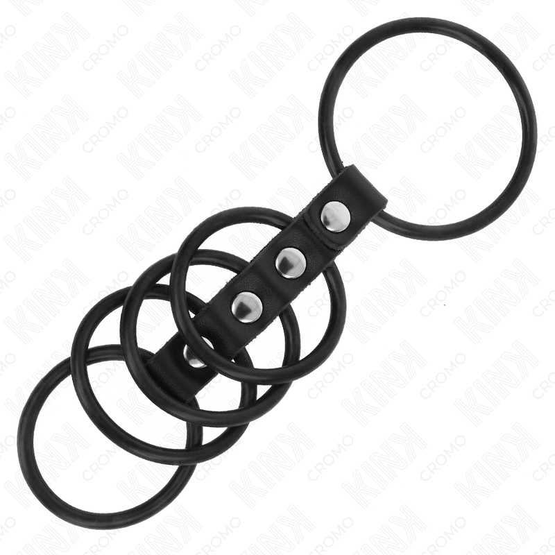 KINK - 5 siliconen penisringen 3.8 CM tot 4.8 CM verbonden met leer