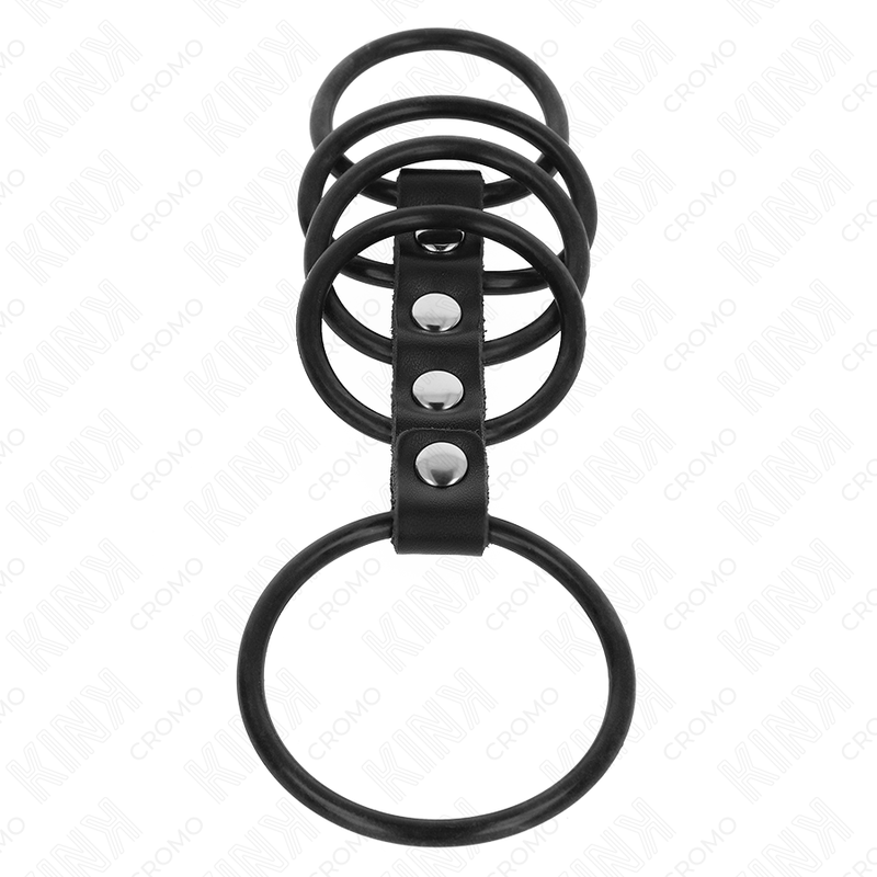 KINK - 5 siliconen penisringen 3.8 CM tot 4.8 CM verbonden met leer
