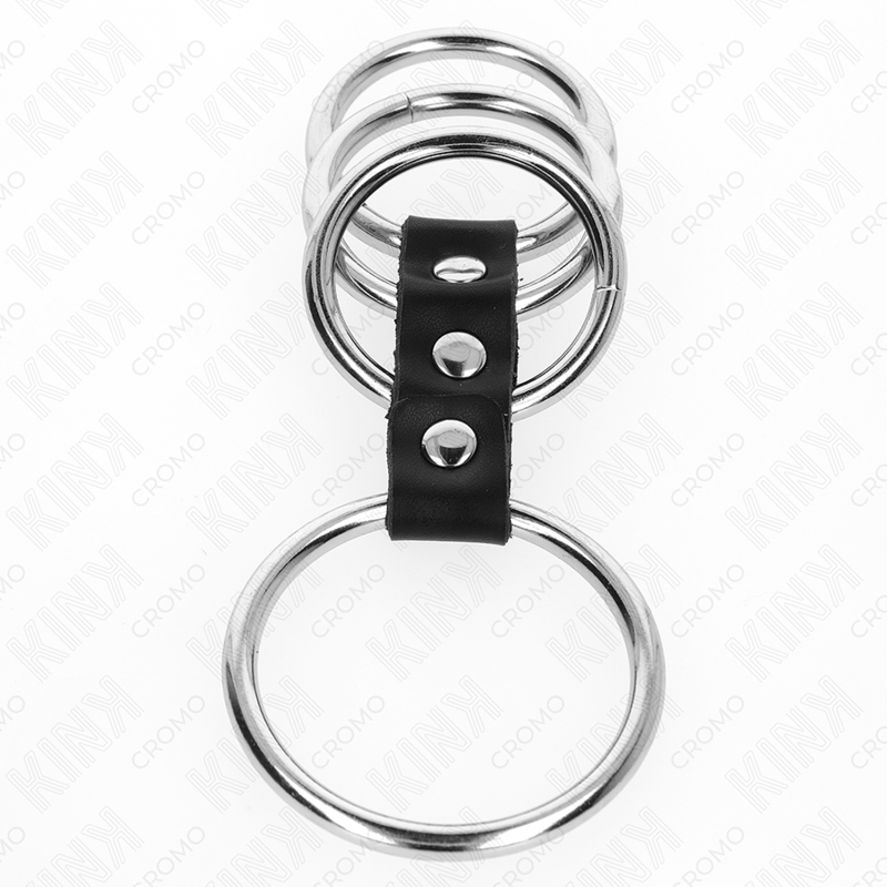 KINK - 4 METALEN PENISRINGEN VAN 3.7 CM TOT 5 CM, VERBONDEN DOOR LEREN