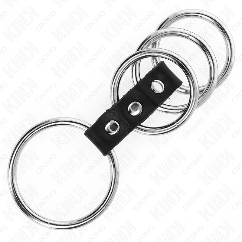 KINK - 4 METALEN PENISRINGEN VAN 3.7 CM TOT 5 CM, VERBONDEN DOOR LEREN