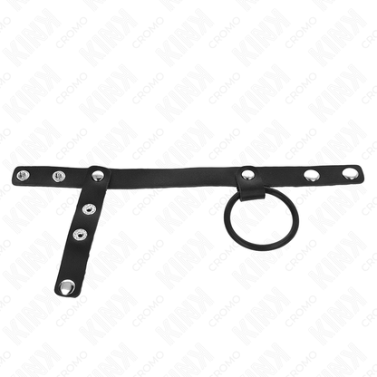 KINK - siliconen penisring 3.8 CM met balverdeler en leren band 22 X 1.5 CM