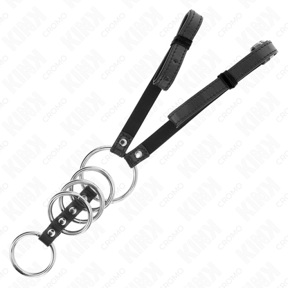 KINK - 5 METALEN PENISRINGEN VAN 3.8 CM TOT 5 CM MET LEREN RIEM VAN 112 CM