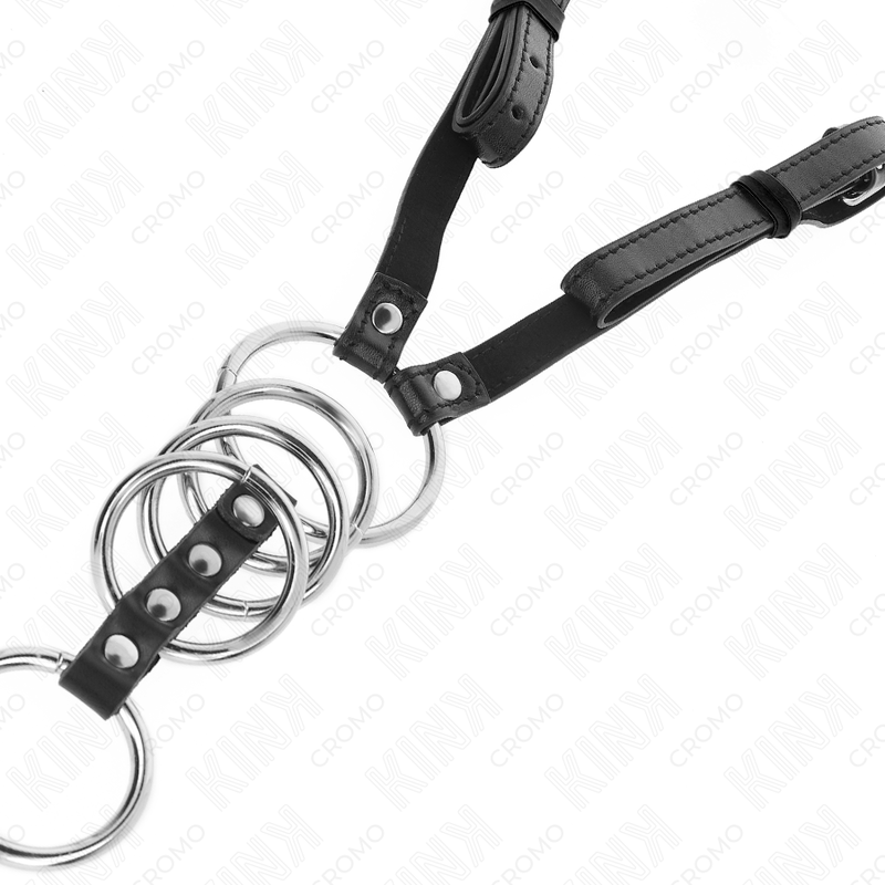 KINK - 5 METALEN PENISRINGEN VAN 3.8 CM TOT 5 CM MET LEREN RIEM VAN 112 CM